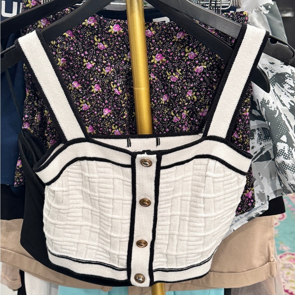 Stylish White and Black Buttoned Crop Top